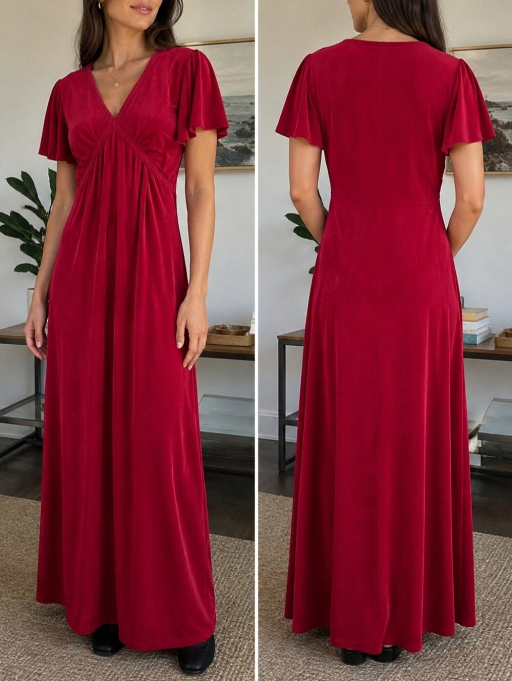 🍷 Gilli for Stitch Fix Berry Red Flutter Sleeve Maxi Dress - NWT - Size M